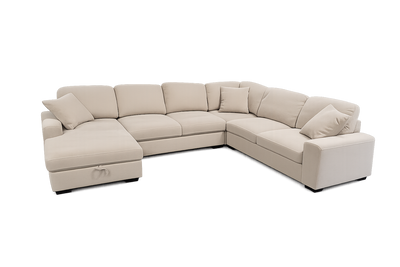 Aspen Beige Fabric Sectional with Storage Chaise