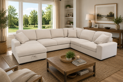 Aspen Beige Fabric Sectional with Storage Chaise