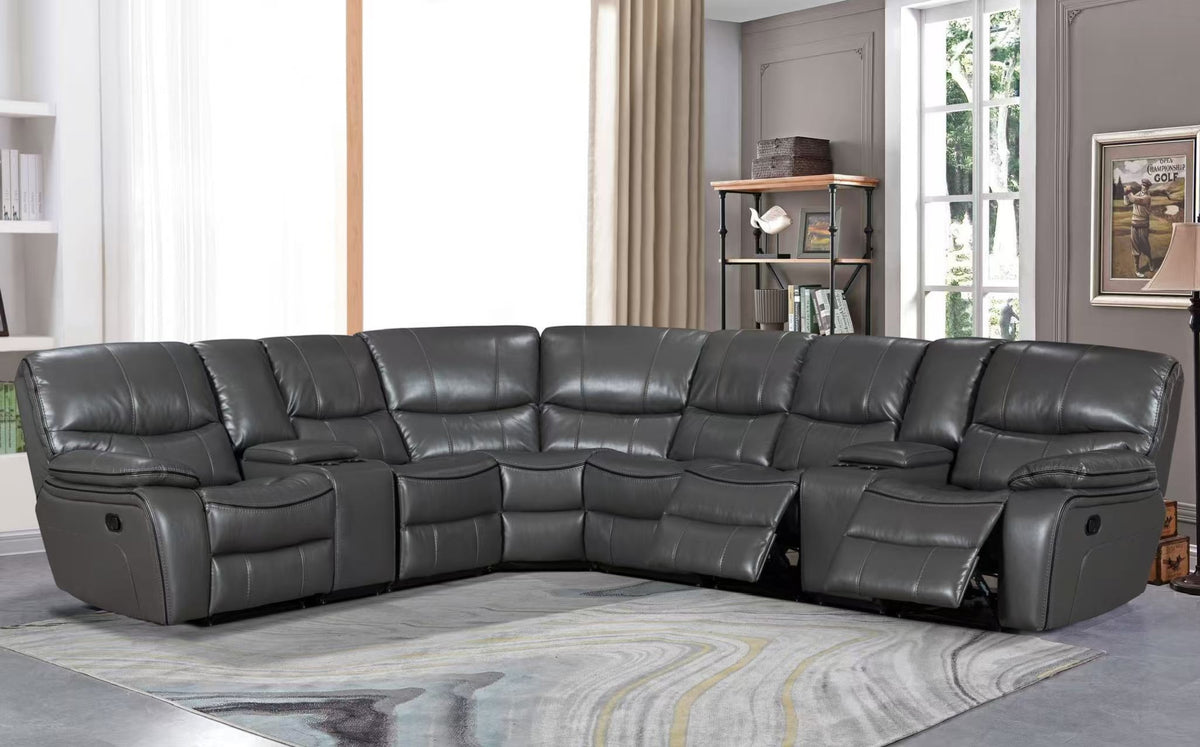 Rex Charcoal Leather Aire Reclining Sectional