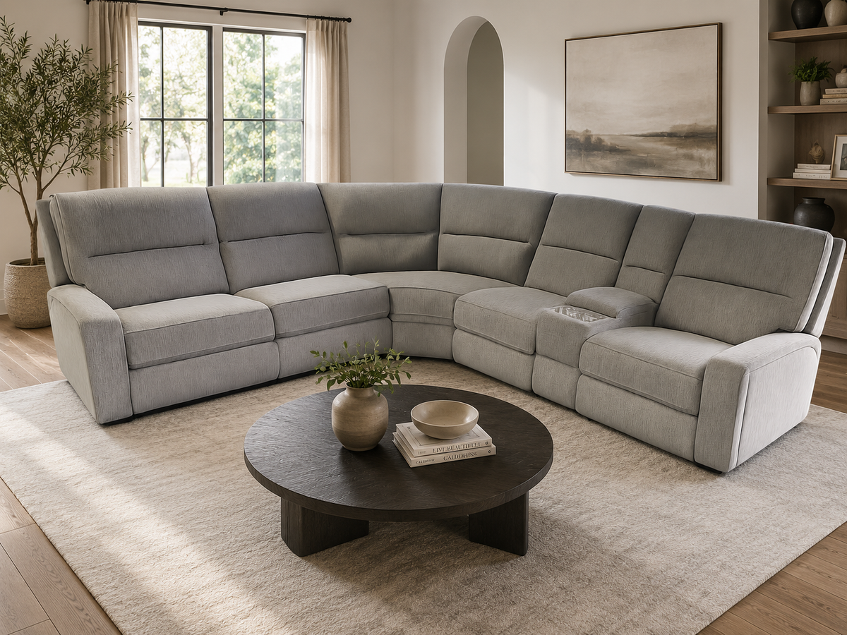 Grey Fabric Power Reclining Sleeper Sectional with Storage Console