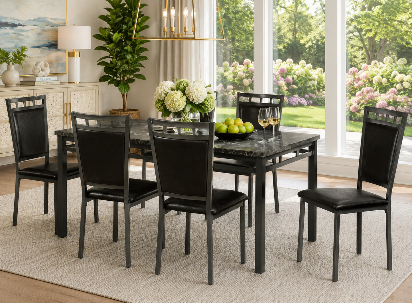 1240 7 Piece Faux Marble Dining Set