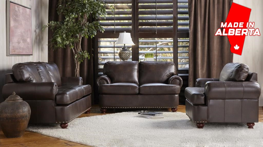 1496 - Leather Look Dark Brown Sofa