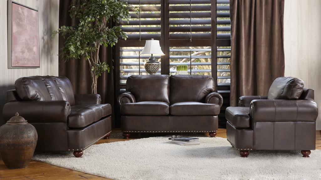 1496 - Leather Look Dark Brown Sofa