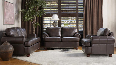 1496 - Leather Look Dark Brown Sofa