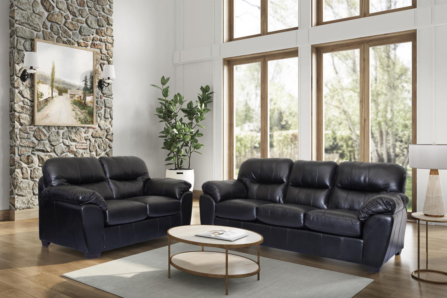 1601 - Leather Gel Black Sofa