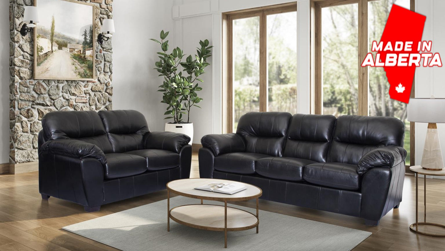 1601 - Leather Gel Black Sofa