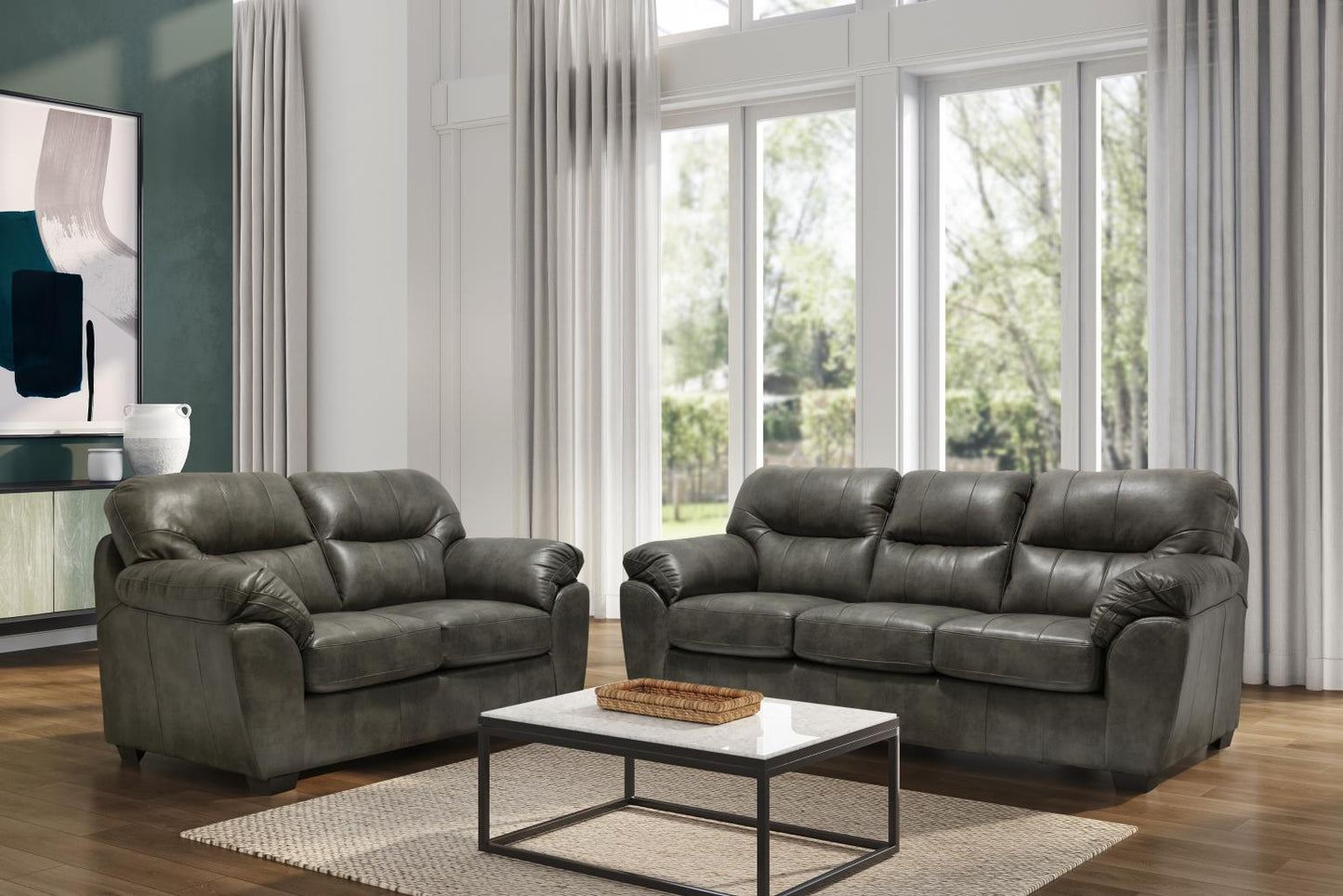 1601 - Leather Gel Grey Sofa
