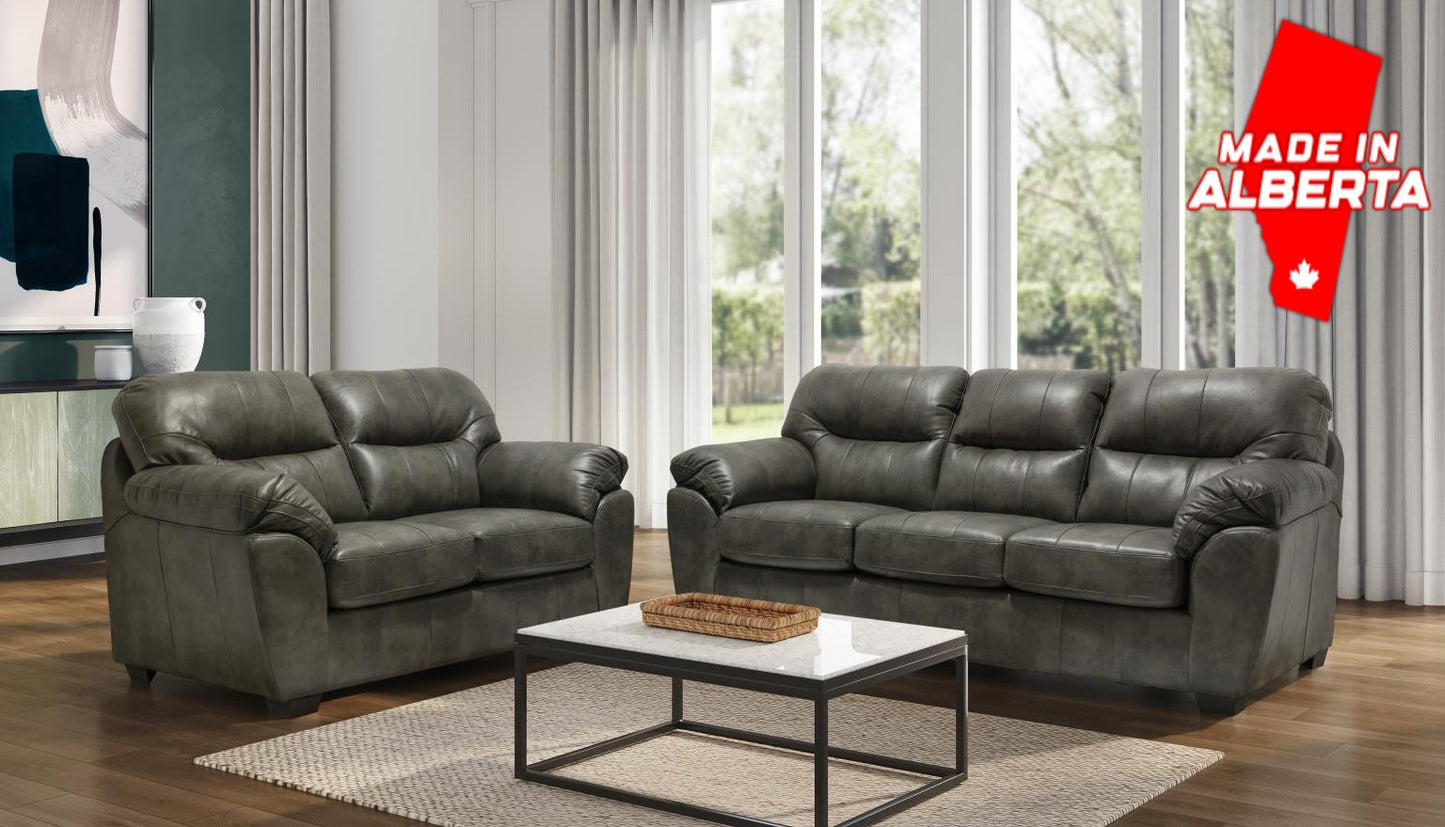 1601 - Leather Gel Grey Sofa