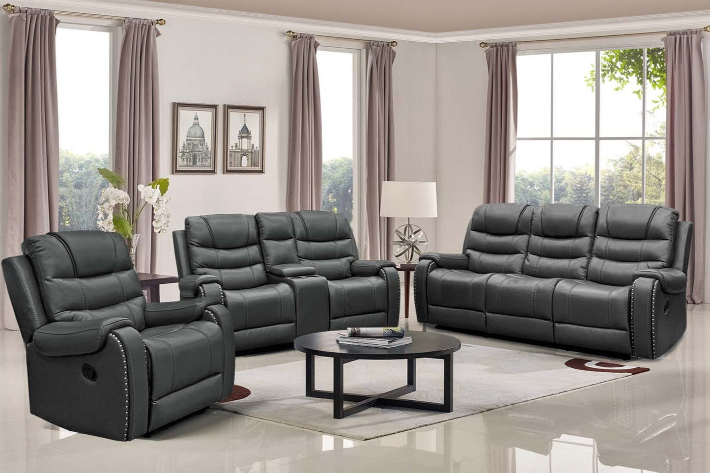 Harper - Reclining Sofa, Loveseat and Chair Set - Grey