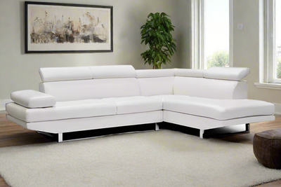 Oscar - Leatherette Sectional  - White - Right Chaise (Ottoman available)