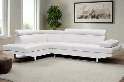 Oscar - Leatherette Sectional  - White - Left Chaise (Ottoman available)