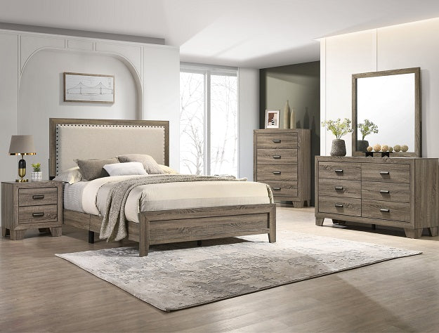 Millie Upholstered Headboard Queen Bedroom Set - Weathered Grey