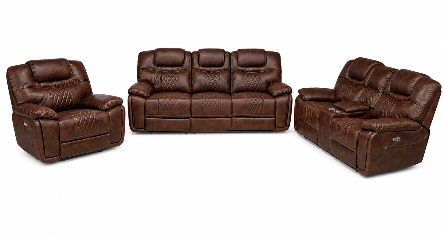 Fulton Power Reclining Leather Gel Sofa Set - Brown