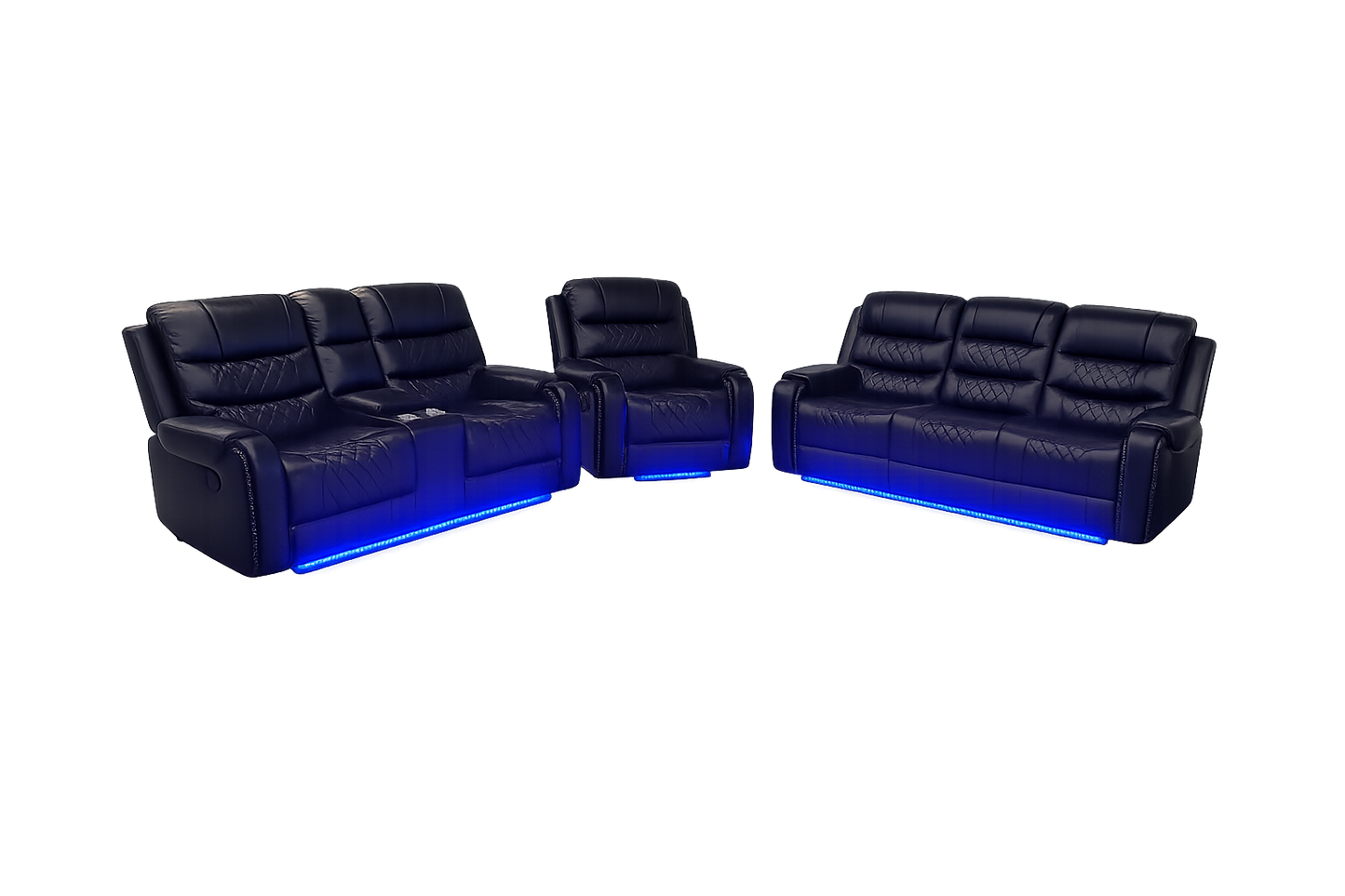 Harper - Leather Aire Manual Reclining Sofa Set with Console, Drop Down Table & LED Lights - Black