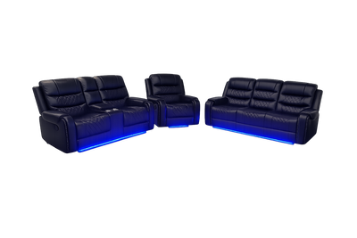 Harper - Leather Aire Manual Reclining Sofa Set with Console, Drop Down Table & LED Lights - Black