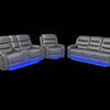 Harper - Leather Aire Manual Reclining Sofa Set with Console, Drop Down Table & LED Lights - Grey