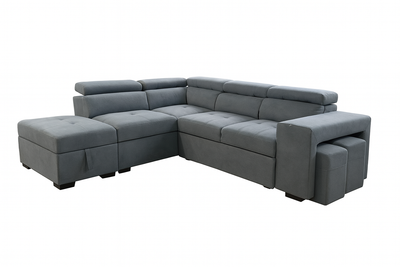 Dante L Shaped Fabric Sofabed Sectional with Stools