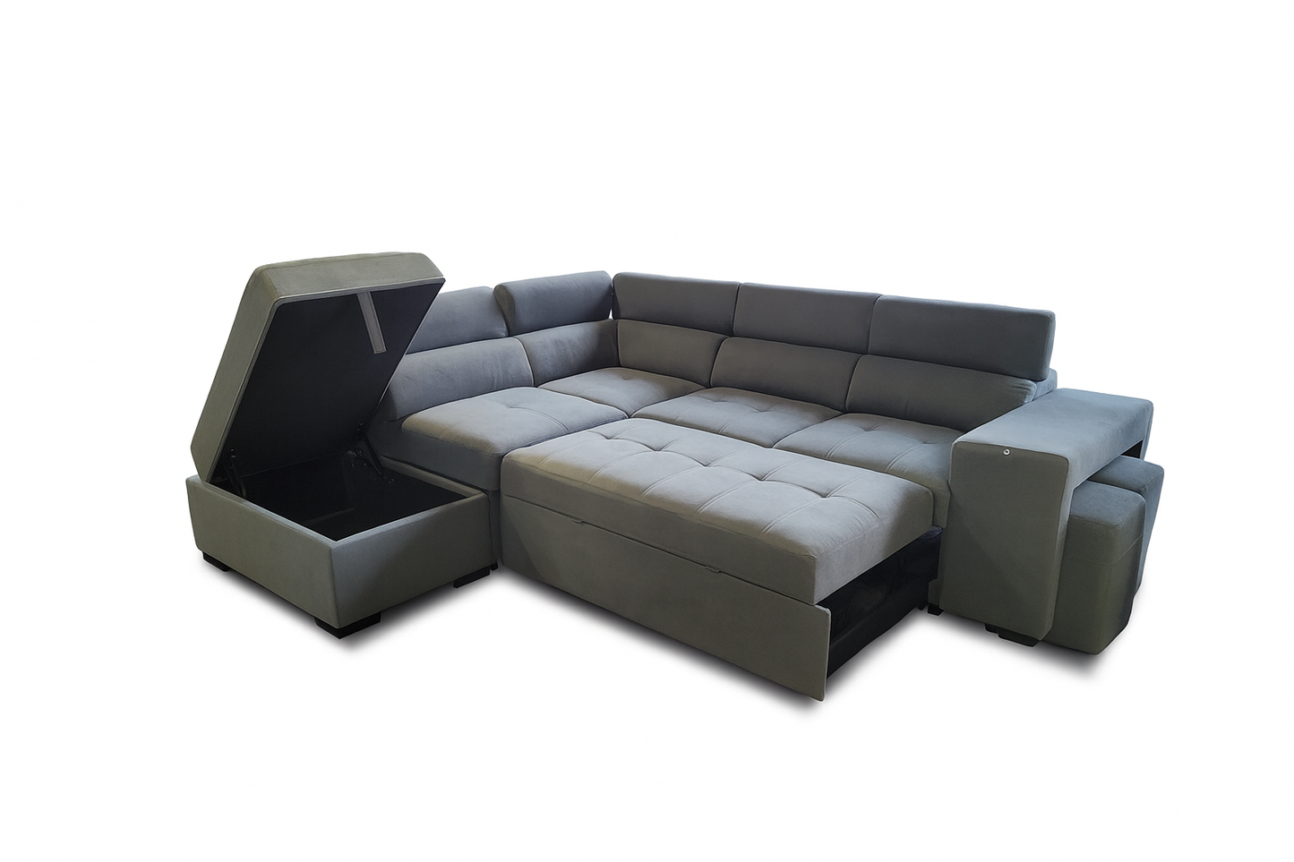 Dante L Shaped Fabric Sofabed Sectional with Stools