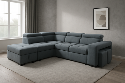 Dante L Shaped Fabric Sofabed Sectional with Stools