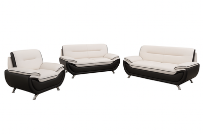 Kingston - Sofa Set Faux Leather - White and Black