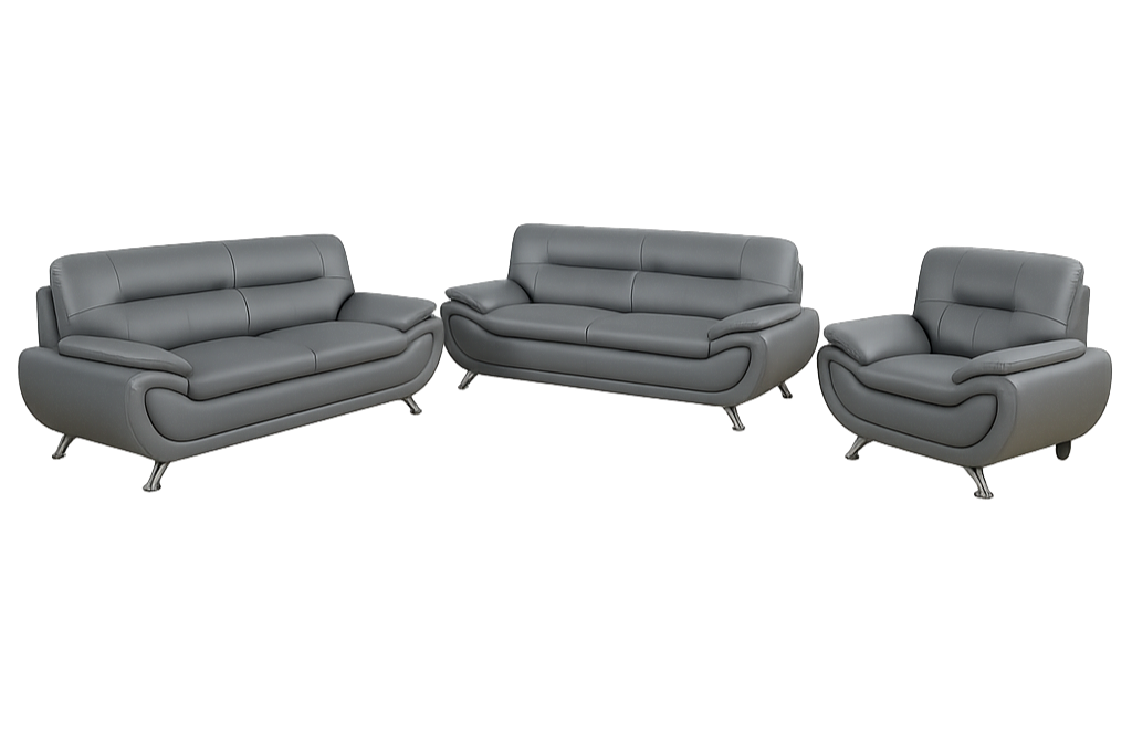 Kingston - Sofa Set Faux Leather - Grey