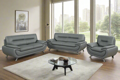 Kingston - Sofa Set Faux Leather - Grey