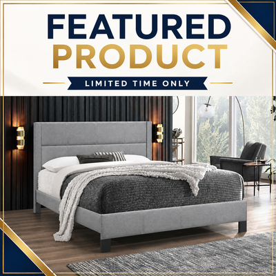 Queen Fabric Platform Bedframe - Light Grey