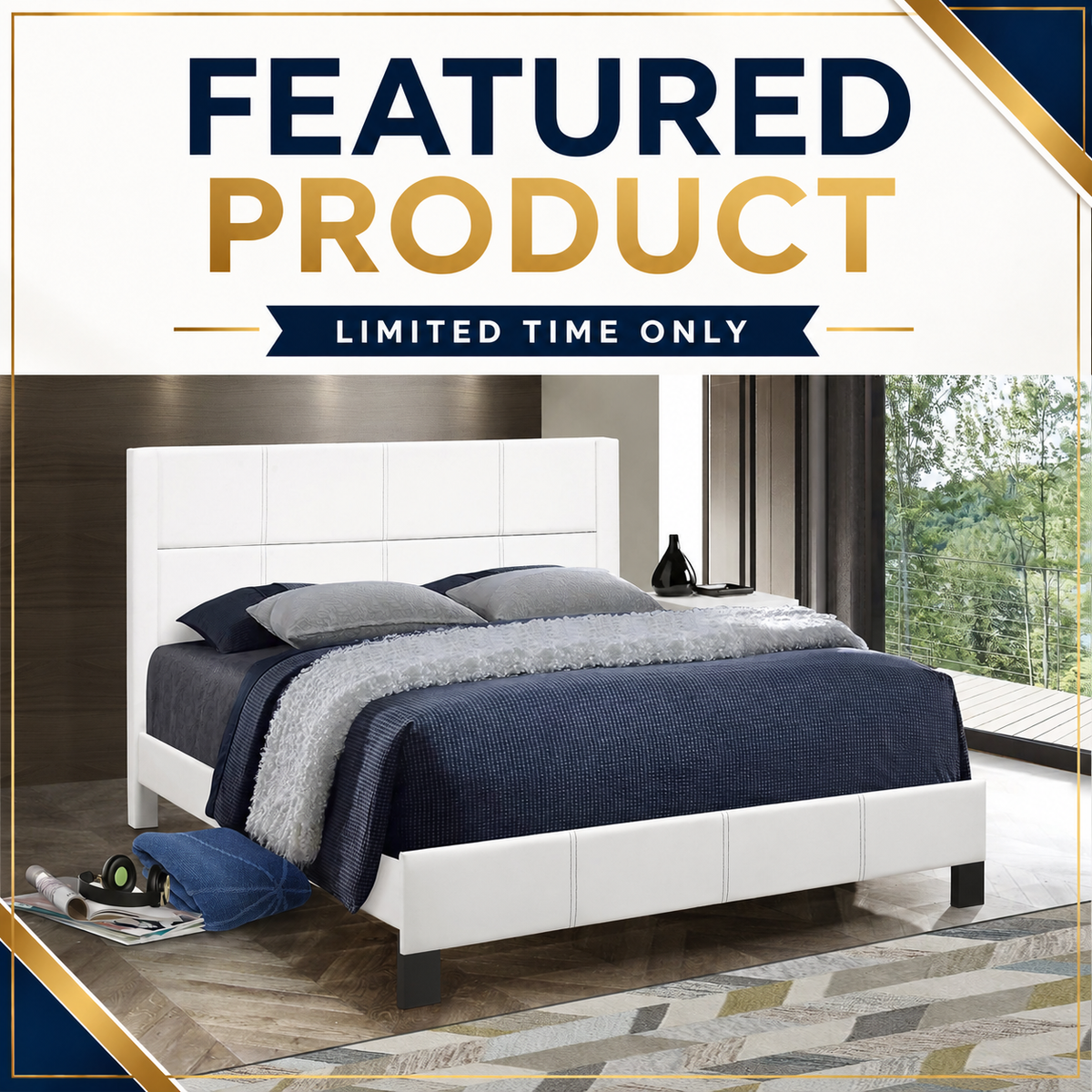 Queen PU Platform Bedframe - White
