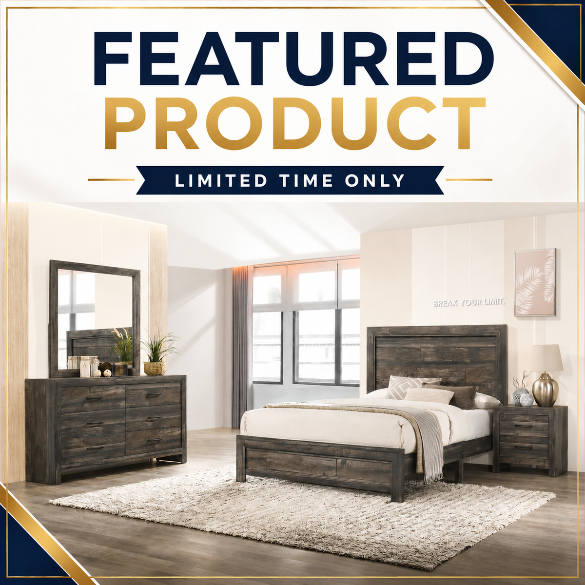 Beverly Queen Bedroom Set - Rustic Charcoal