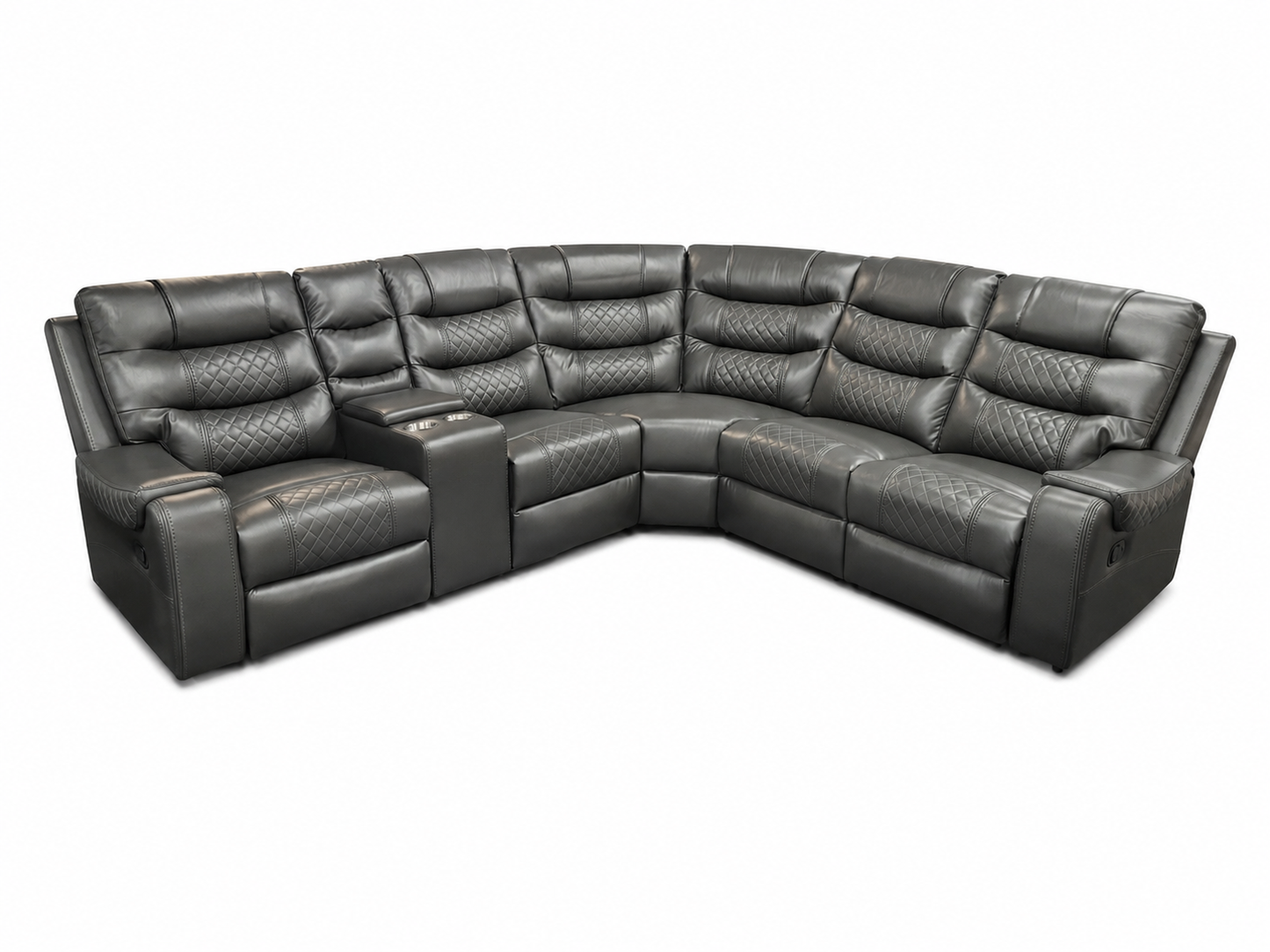 Mirabell Leather Gel Reclining Sectional with Console - Grey