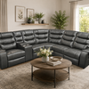 Mirabell Leather Gel Reclining Sectional with Console - Grey