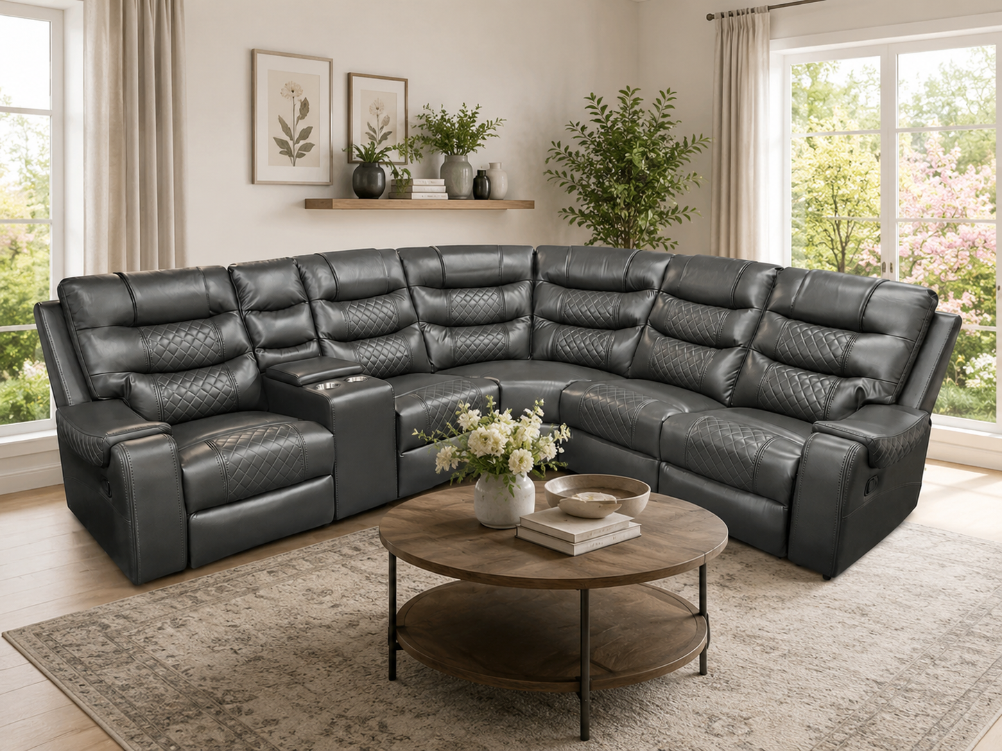 Mirabell Leather Gel Reclining Sectional with Console - Grey