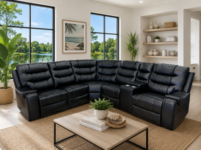 Mirabell Leather Gel Reclining Sectional with Console - Black