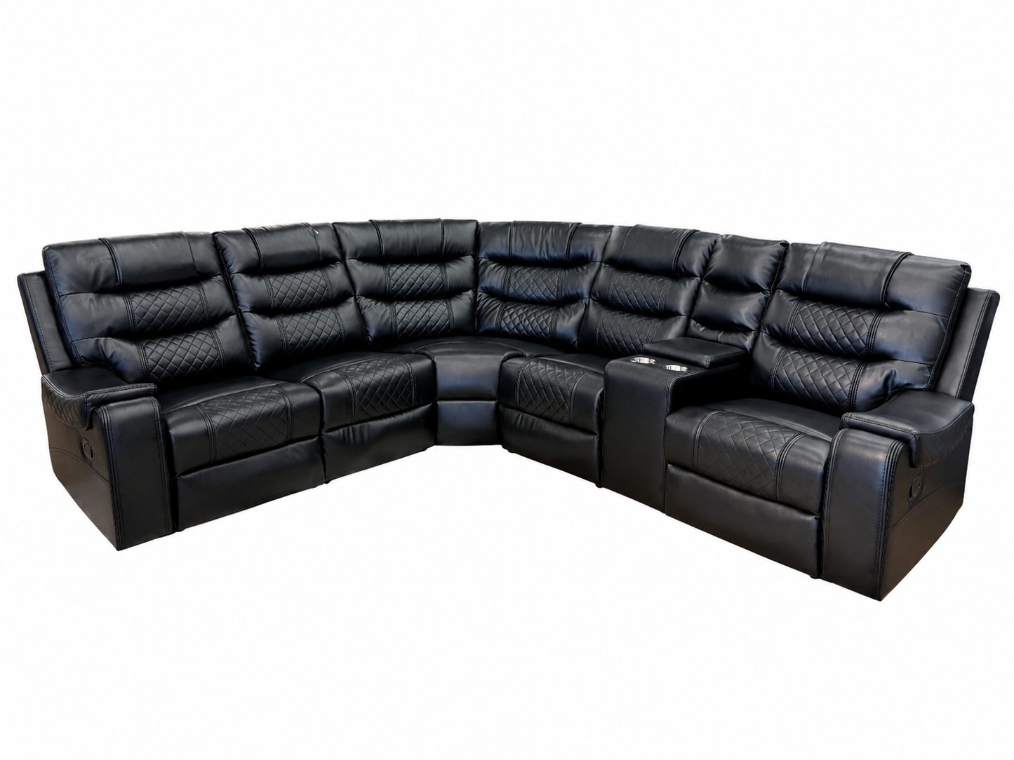 Mirabell Leather Gel Reclining Sectional with Console - Black
