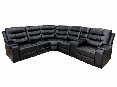 Mirabell Leather Gel Reclining Sectional with Console - Black