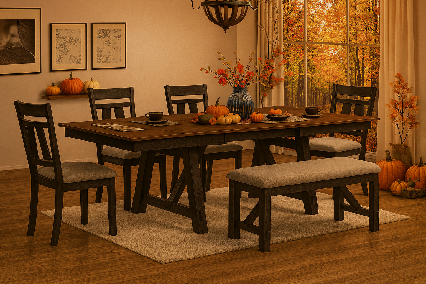 2158WC Maribelle 6 Piece Dining Set - Charcoal and Wheat