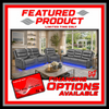Harper - Leather Aire Manual Reclining Sofa Set with Console, Drop Down Table & LED Lights - Grey