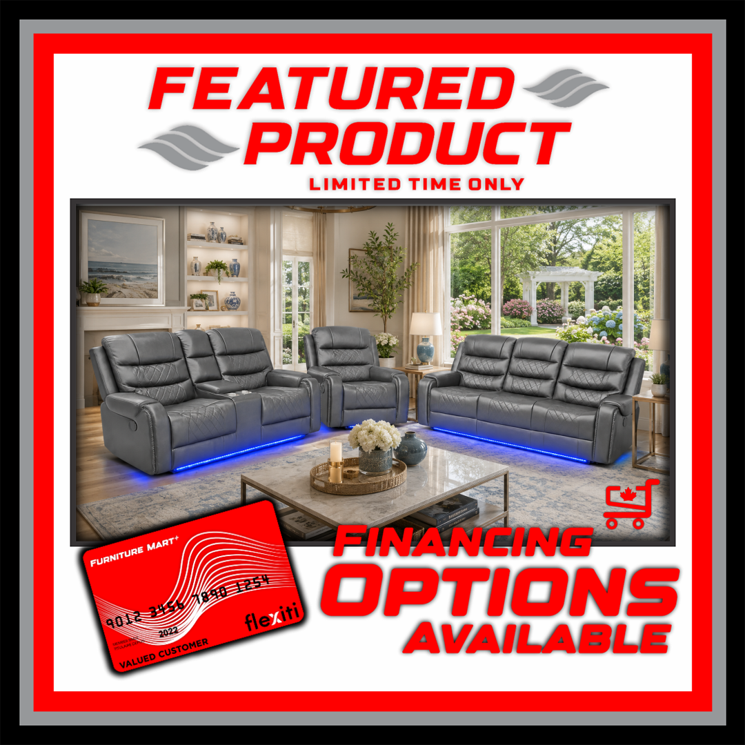Harper - Leather Aire Manual Reclining Sofa Set with Console, Drop Down Table & LED Lights - Grey