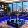 Harper - Leather Aire Manual Reclining Sofa Set with Console, Drop Down Table & LED Lights - Black