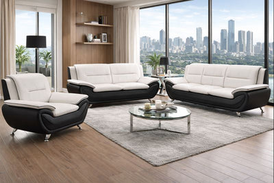 Kingston - Sofa Set Faux Leather - White and Black