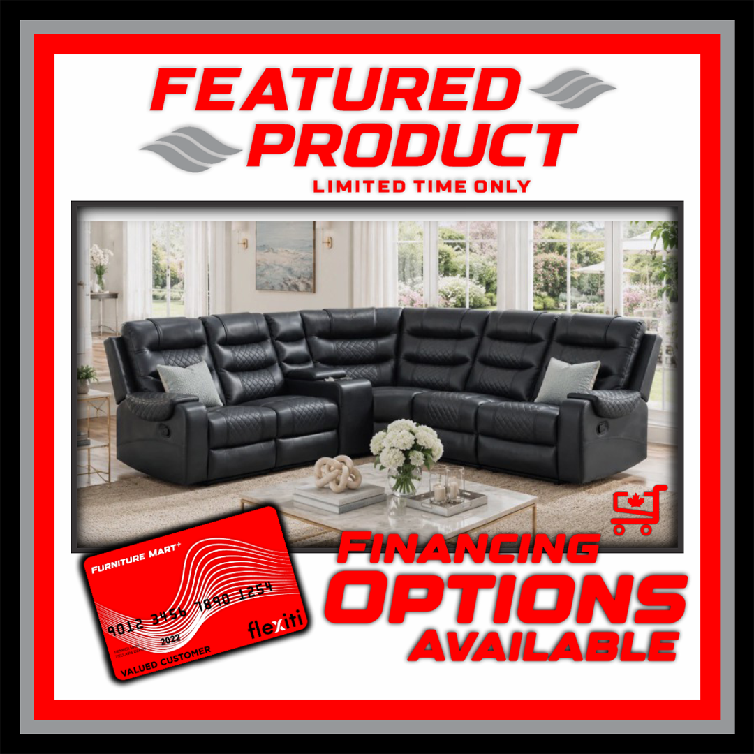 Mirabell Leather Gel Reclining Sectional with Console - Black