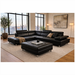 Oscar - Faux Leather Sectional  - Obsidian - Left Chaise (Ottoman available)