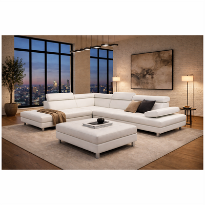 Oscar - Faux Leather Sectional - Porcelain - Left Chaise (Ottoman available)