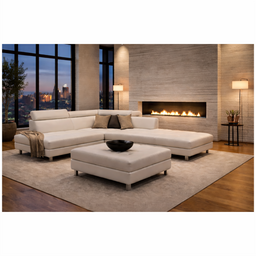 Oscar - Faux Leather Sectional - Porcelain - Right Chaise (Ottoman available)