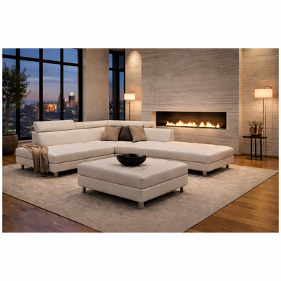 Oscar - Faux Leather Sectional - Porcelain - Right Chaise (Ottoman available)