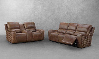Meridian - Genuine Leather Power Reclining Sofa Set with Power Headrests
