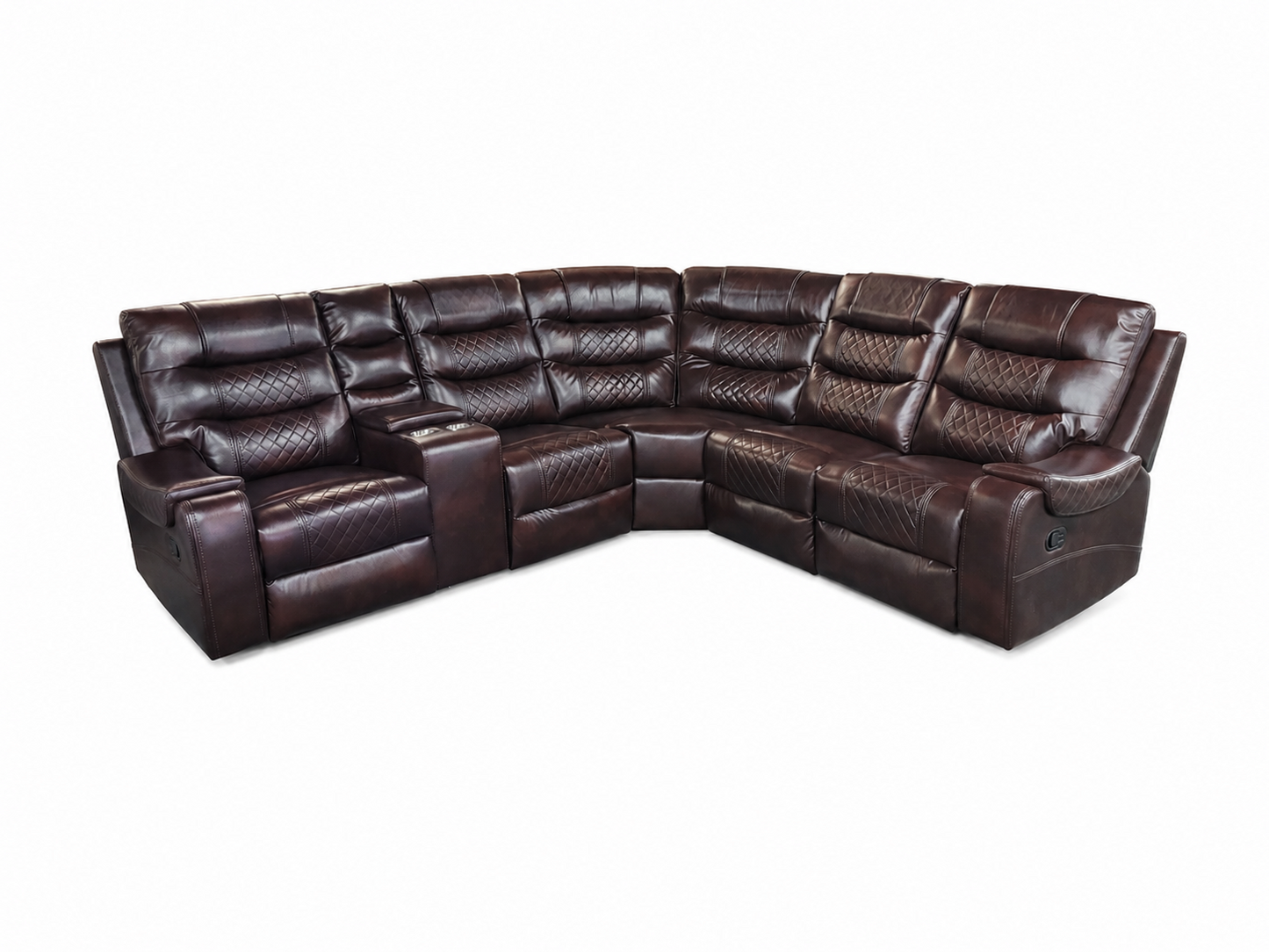 Mirabell Leather Gel Reclining Sectional with Console - Brown