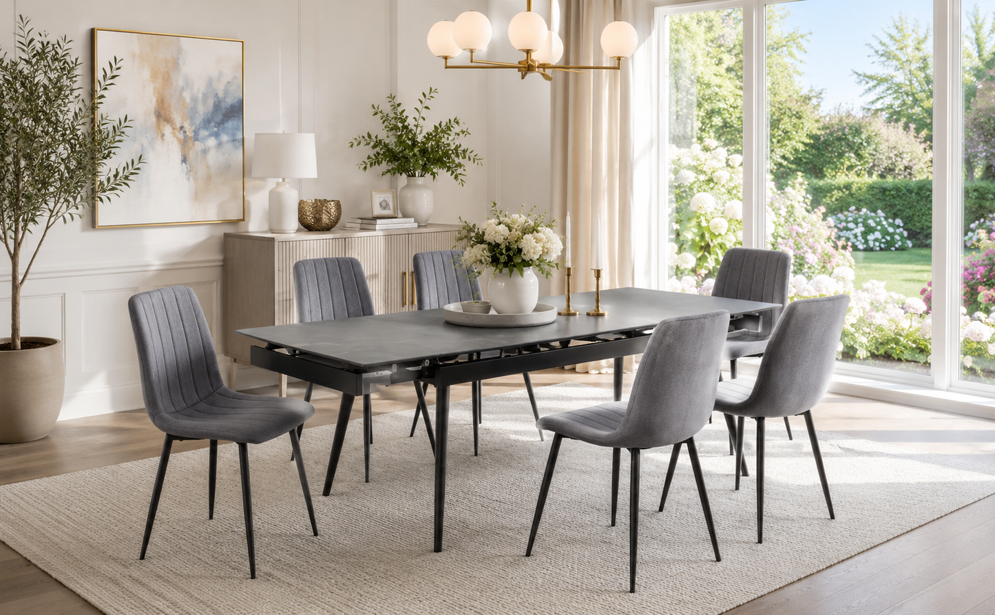 T1472 Stone Top 7 Piece Dining Set with 2 Self Storing Leaves