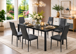 T5051 Glass Top 7 Piece Dining Set - Grey