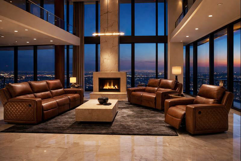 Meridian - Genuine Leather Power Reclining Sofa Set with Power Headrests